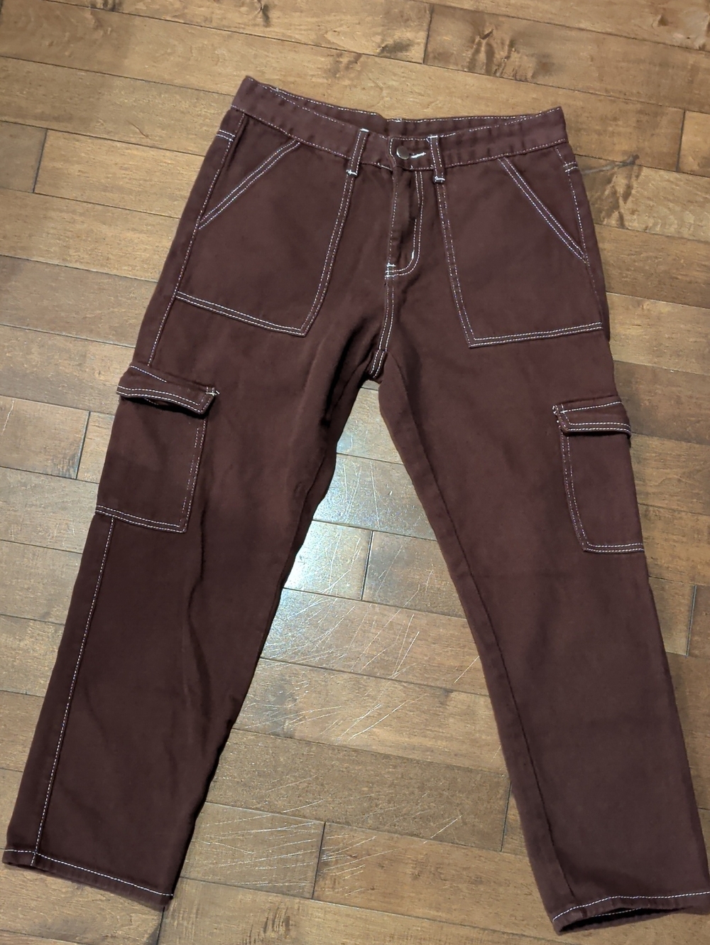 Men's Dark Brown Cargo Pants with Contrast Stitching